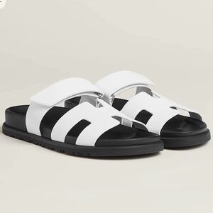 Hermès White and Black Sandals